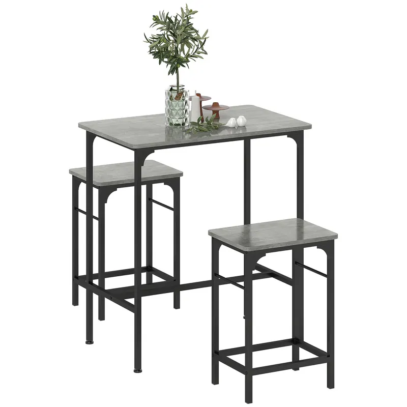 HOMCOM Set de bar Bartisch cu set de două taburete cu tampoane antiderapante pentru picioare, gri | Romania