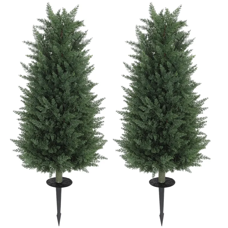 HOMCOM Set de 2 plante artificiale, chiparosi artificiali cu 831 de frunze fiecare, versatil, Verde | Romania