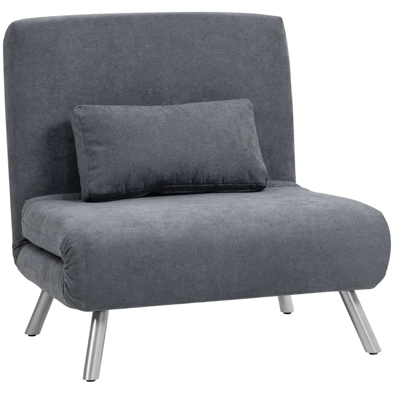 HOMCOM Fotoliu cu functie de pat, design 2-in-1, fotoliu de dormit, pat de oaspeti, husa material, cu perna, Gri inchis | Romania