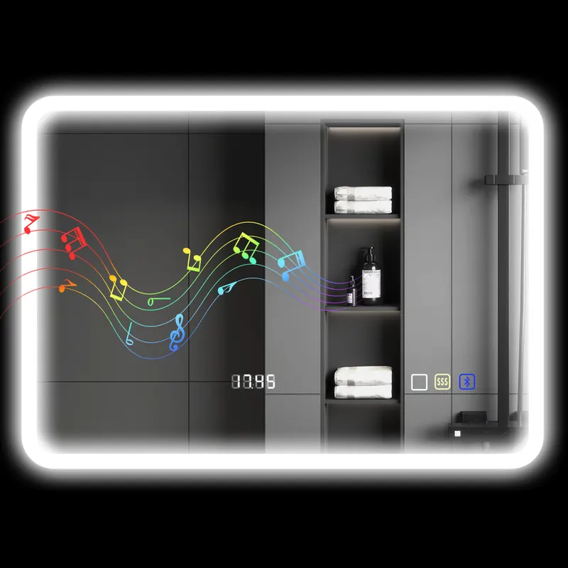 HOMCOM Oglindă de Baie cu Leduri 70x50 cm cu Bluetooth 3 Culori de Lumină Ceas Digital Funcție Anticeață Funcție de Memorie | Romania