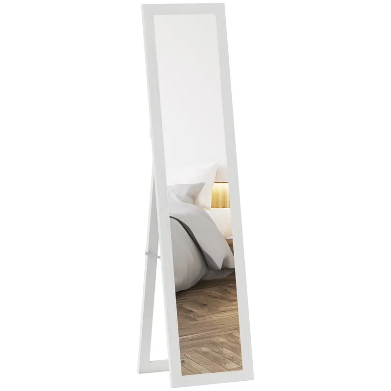 HOMCOM Oglindă pe suport, de perete sau așezat, rectangulară cu cadru din lemn pentru salon camera de dormit, 37 x 155 cm alb | Romania