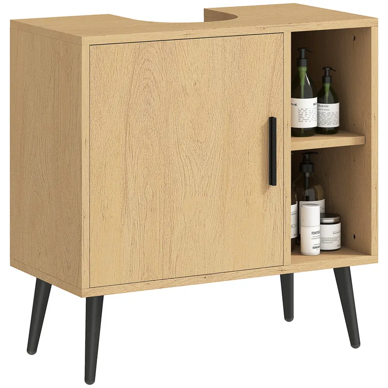 HOMCOM Mobilier sub chiuvetă baie cu ușă cu închidere progresivă și raft reglabil, 60 x 30 x 59,5 cm, stejar | Romania