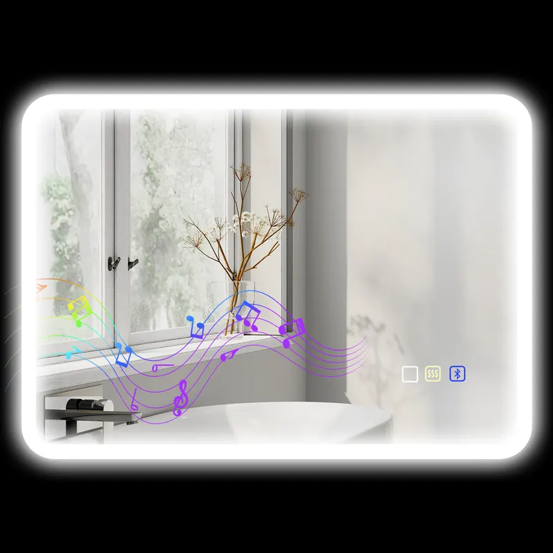 HOMCOM Oglindă pentru baie LED bluetooth 50 x 70 cm comutator tactil lumina reglabilă 3 culori anti-abur memorie argintiu | Romania