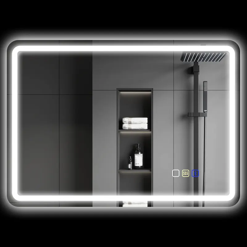 HOMCOM Oglinda de baie cu iluminare LED, pad anti-întunecare, 3 culori reglabile, culoare argintie | Romania