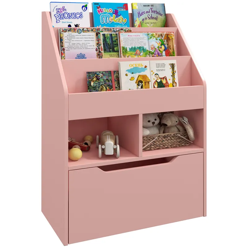 HOMCOM Raft pentru copii cu sertar, bibliotecă cu rafturi, 60 x 29,9 x 90 cm, Roz | Romania