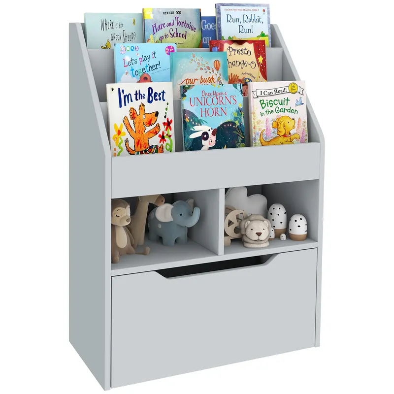 HOMCOM Raft pentru copii cu sertar, bibliotecă cu rafturi, 60 x 29,9 x 90 cm, Gri | Romania