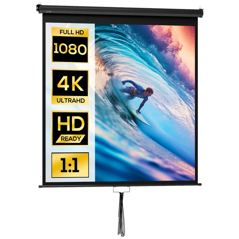 HOMCOM Ecran de proiecție TV și Home Cinema de 85 de inci video proiector 1:1 4K HD, 146L x 146Î cm | Romania