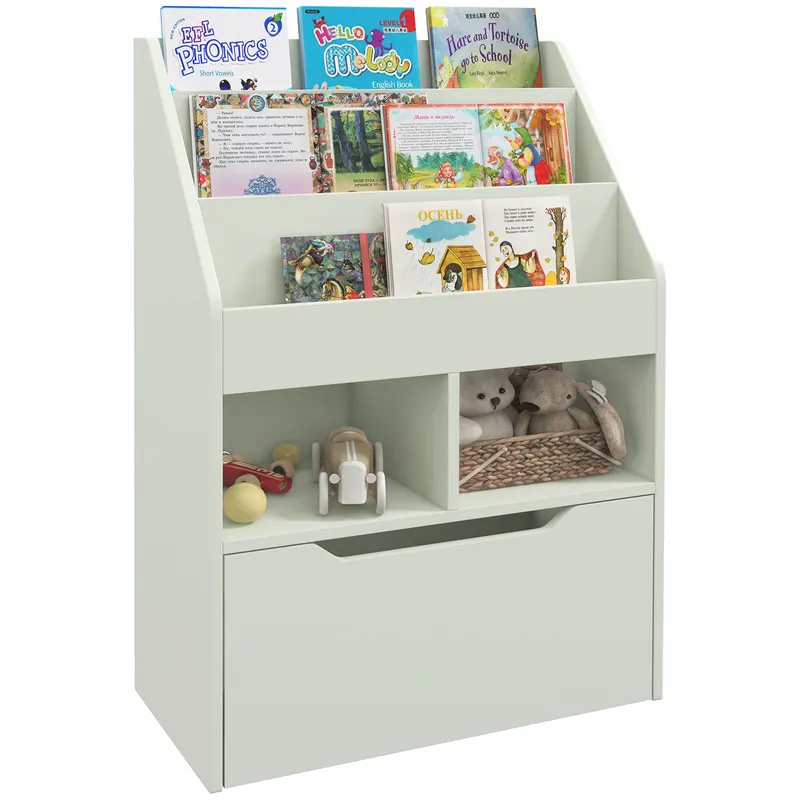 HOMCOM Raft pentru copii cu sertar, raft pentru cărți cu rafturi, 60 x 29,9 x 90 cm, Verde | Romania