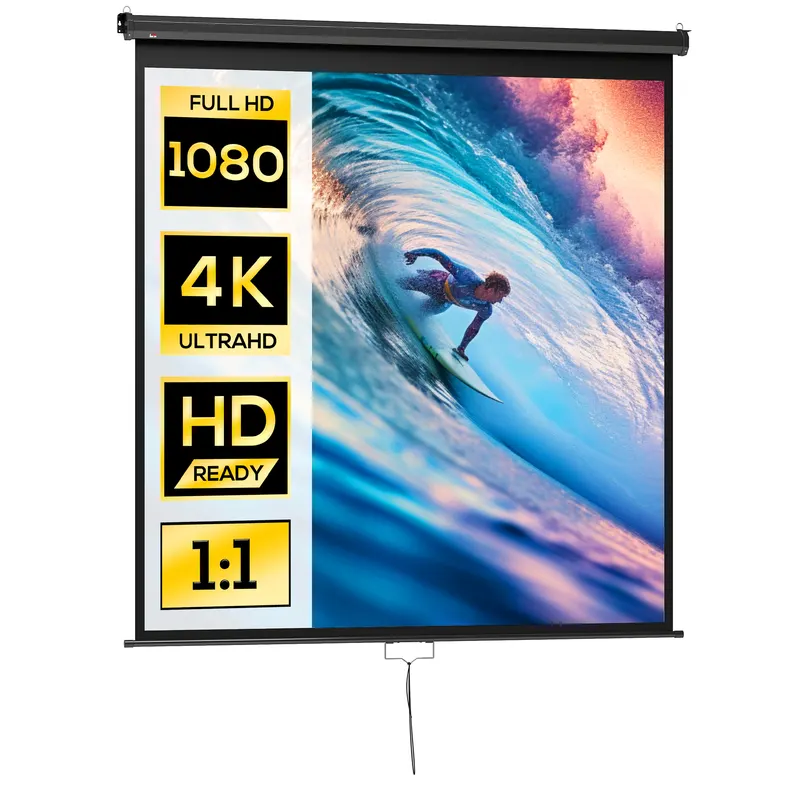 HOMCOM Ecran de proiecție TV și Home Cinema de 99 de inci, video proiector 1:1 4K HD, 178L x 178H cm | Romania