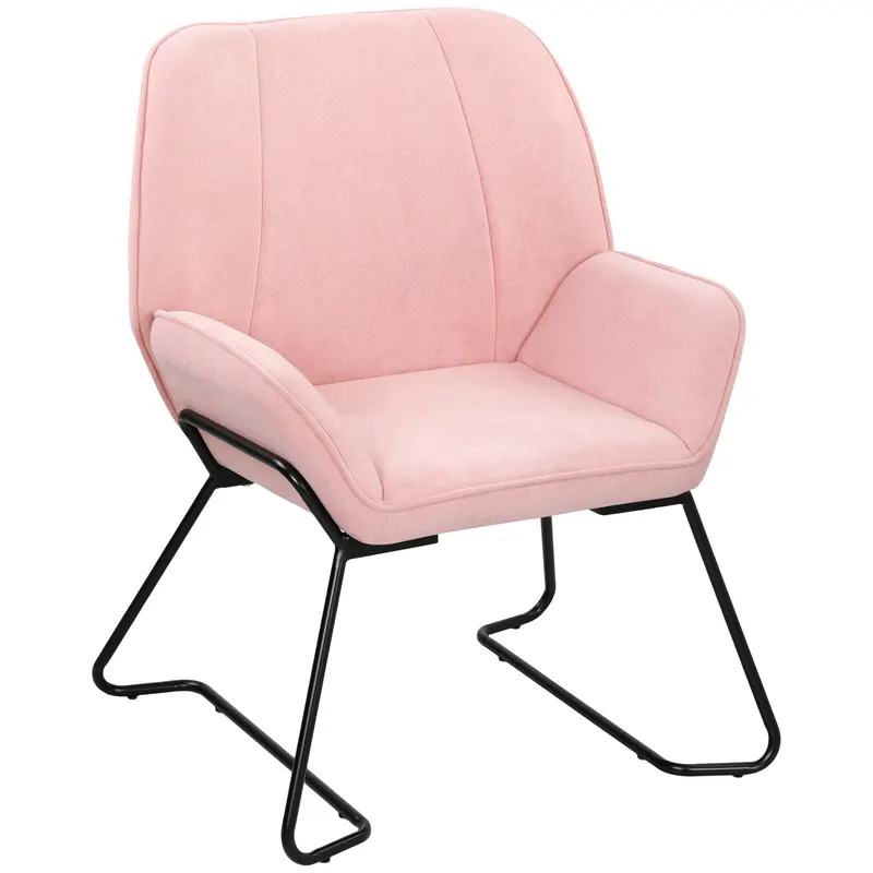 HOMCOM Fotoliu de Lounge cu Scaun Larg și Capitonat Tapitat în Catifea Picioruse de Metal Fotoliu pentru Living Roz | Romania