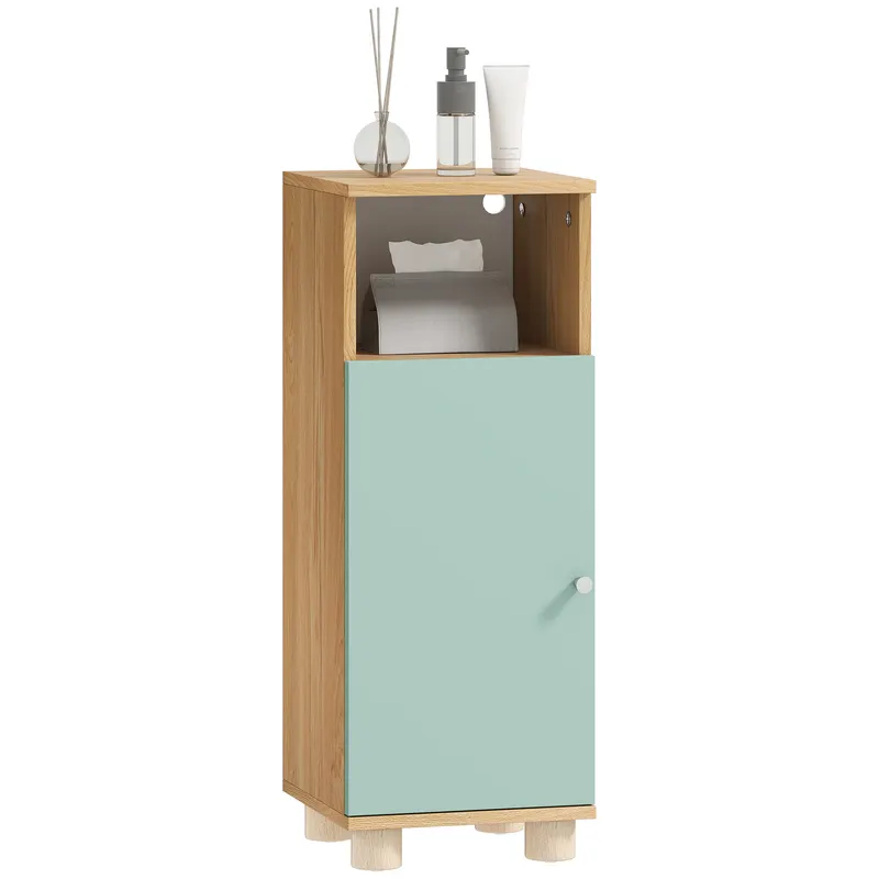 HOMCOM Mobilier de baie, mobilier de depozitare îngust cu dulap cu ușă și compartiment deschis, 30x30x80cm, verde | Romania