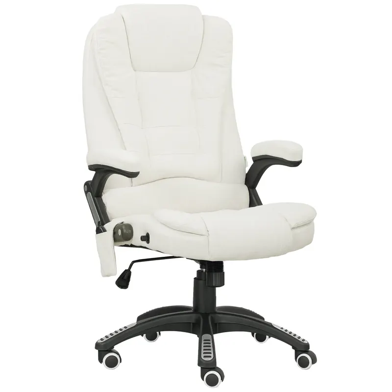 Vinsetto Scaun de Birou Reclinabil cu Masaj, Înălțime Reglabilă, Telecomandă, Textil cu Aspect de In, Crem | Romania