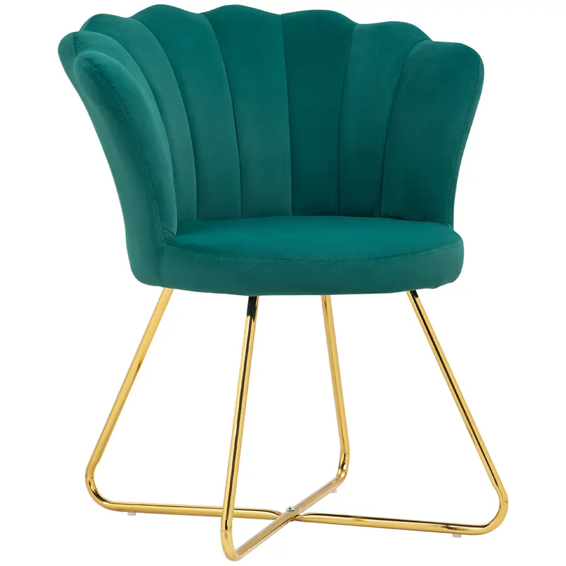 HOMCOM Fotoliu coquillage fotoliu de machiaj fotoliu din catifea fotoliu de salon cu picioare din oțel 69 x 64 x 80 cm verde închis | Romania