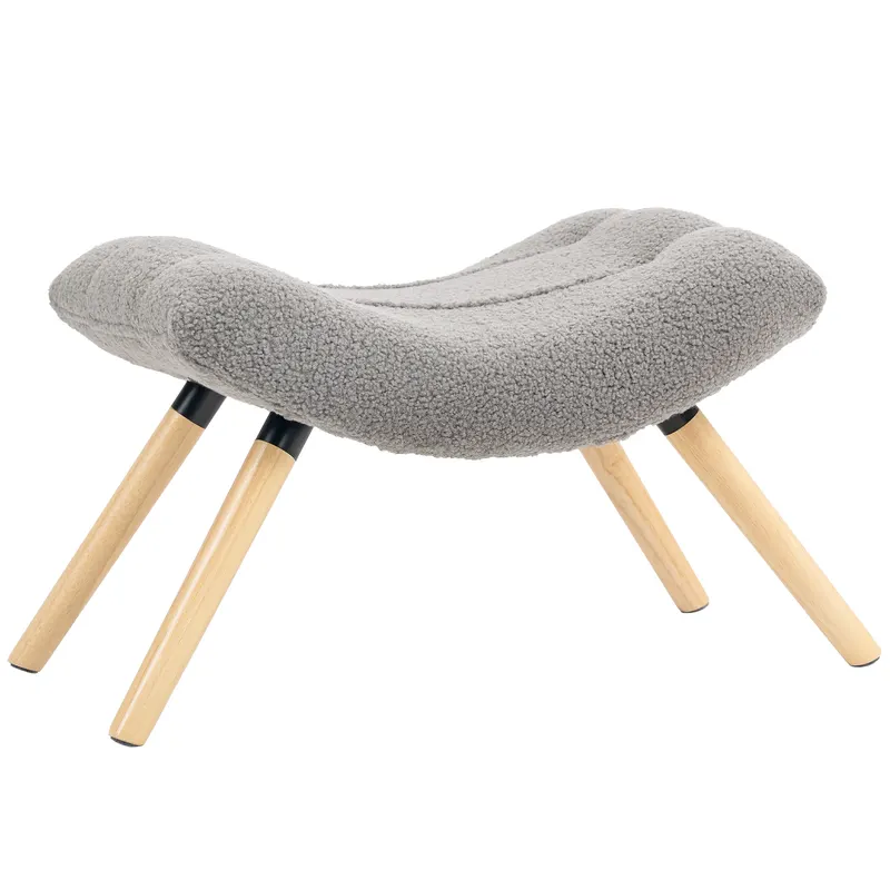 HOMCOM Taburet modern cu husă din fleece și picioare din lemn, tapițat, pentru cameră de zi, dormitor, hol, Gri deschis | Romania