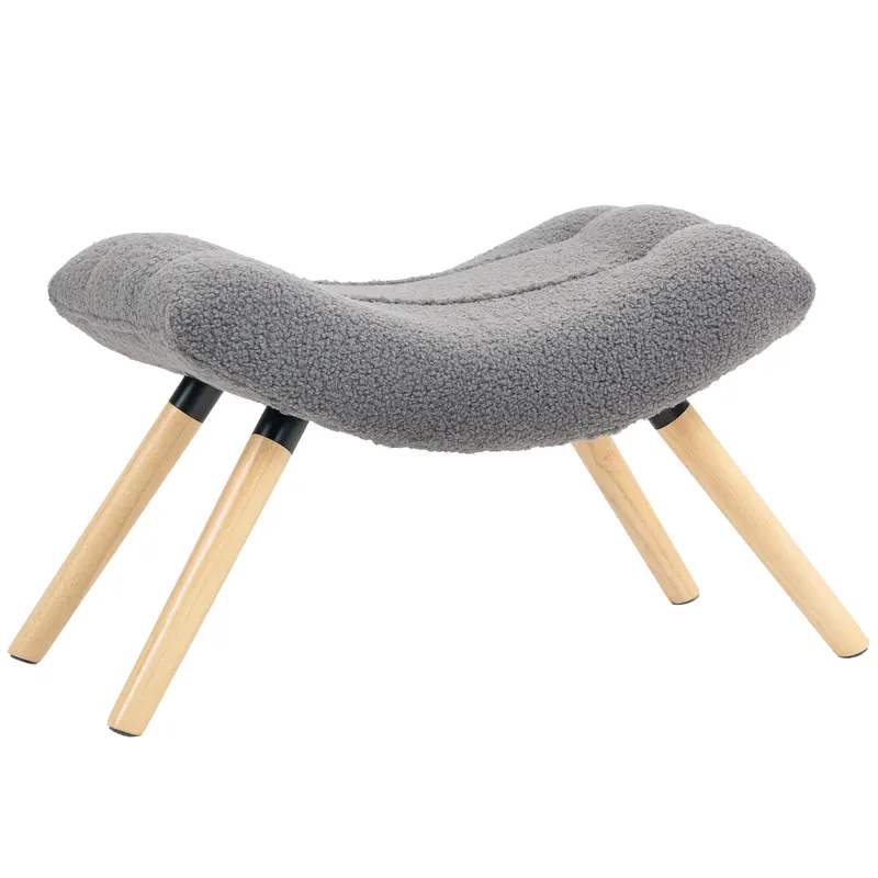 HOMCOM Puf de Picioare Modern cu Acoperire din Fleece si Picioare din Lemn, Tapitat, pentru camera de zi, dormitor, hol, Gri Inchis | Romania
