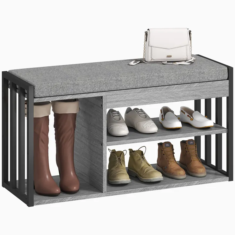 HOMCOM Suport pentru pantofi cu bancă de ședere, mobilier de hol pentru pantofi, dulap cu design în 3 trepte, pentru hol, intrare, camera de zi, dormitor, Gri | Romania