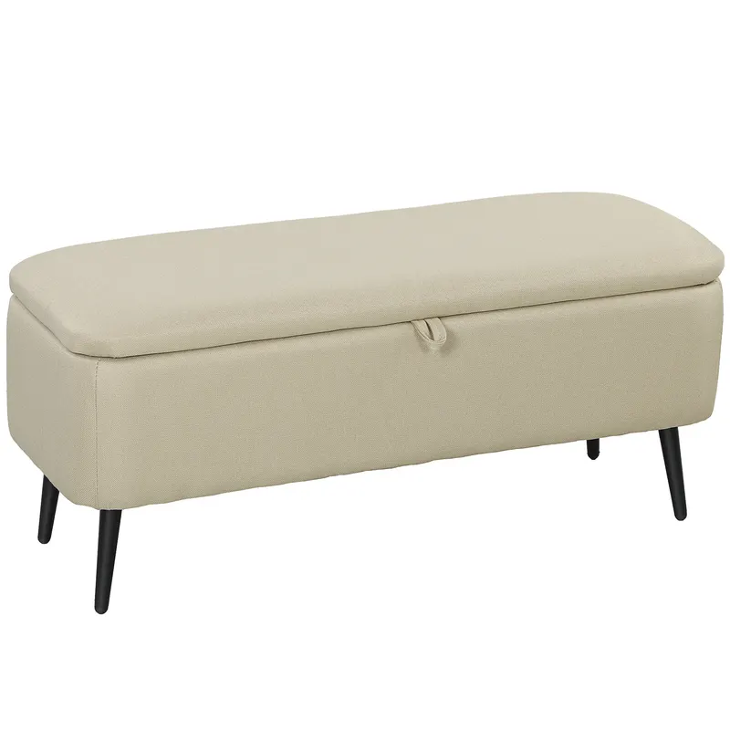 HOMCOM Bancă de Depozitare cu Capac Rabatabil și Picioare din Oțel pentru Dormitor Sufragerie Intrare 101x38,5x44,5 cm Bej | Romania