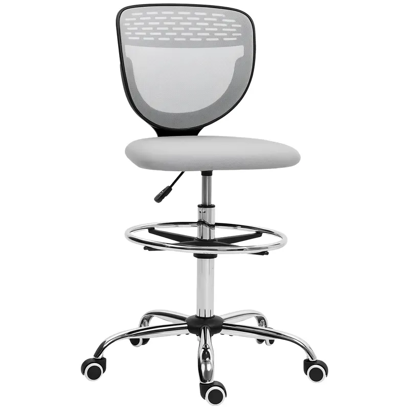 Vinsetto Scaun de birou ergonomic din plasă, scaun de desen, înălțime și picior de odihnă reglabil, 59 x 59 x 106-126 cm, gri | Romania
