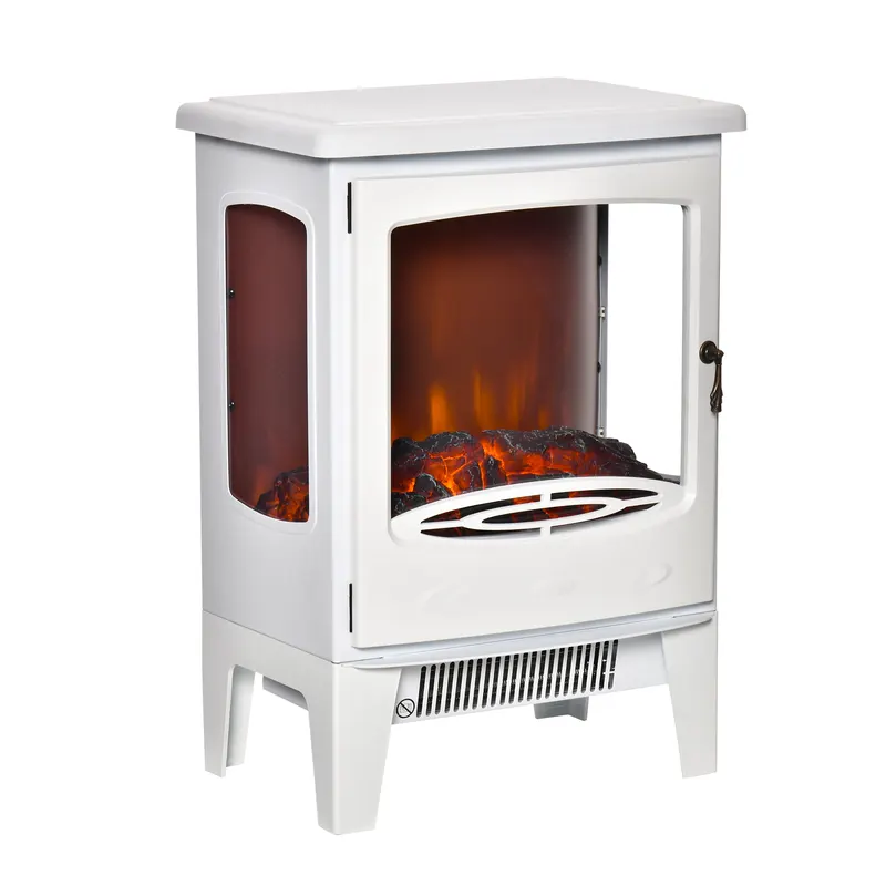 HOMCOM Semineu Electric Efect Flacara si 3 Laturi Deschise, Temperatura Reglabila 1000W-2000W, Acoperire 20-25m², 39x26x54.8cm, Alb | RO