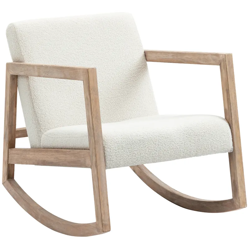 HOMCOM Scaun Balansoar Minimalist cu Pernuțe pentru Scaun și Spătar, Scaun pentru Sufragerie din Lemn de Caucciuc, Pluș și Spumă, 60x81x71 cm, Crem | Romania