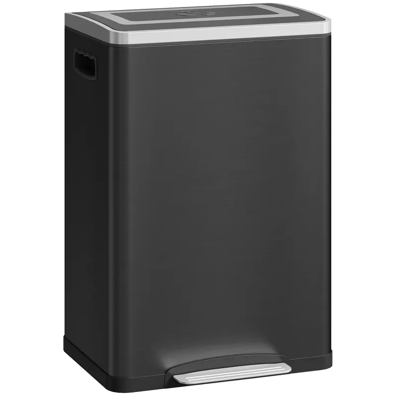 HOMCOM Coș de Gunoi cu 2 Secțiuni de 20L cu Pedală și Capac cu Închidere Moale, din Oțel Inoxidabil și PP, 40x34.8x59 cm, Negru | Romania
