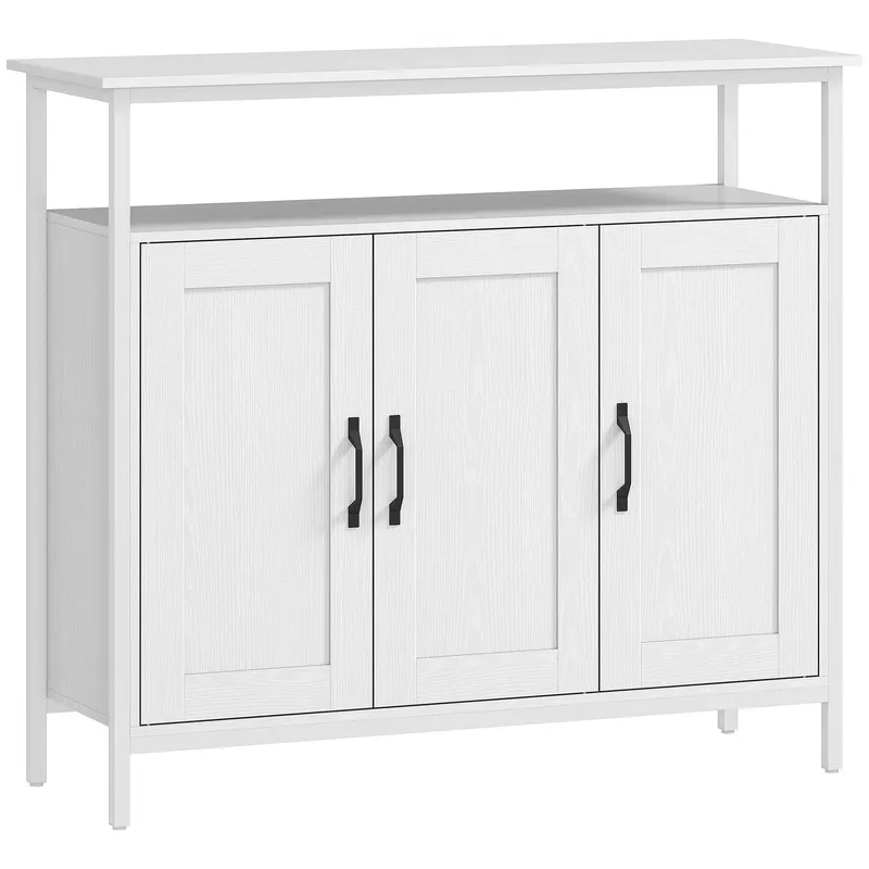 HOMCOM Bufet de Bucătărie cu Raft Deschis și 2 Dulapuri, Mobilier de Bucătărie cu Rafturi Ajustabile din Lemn, Bufet pentru Hol, Sufragerie și Sala de Mese, 100x35x88 cm, Alb | Romania