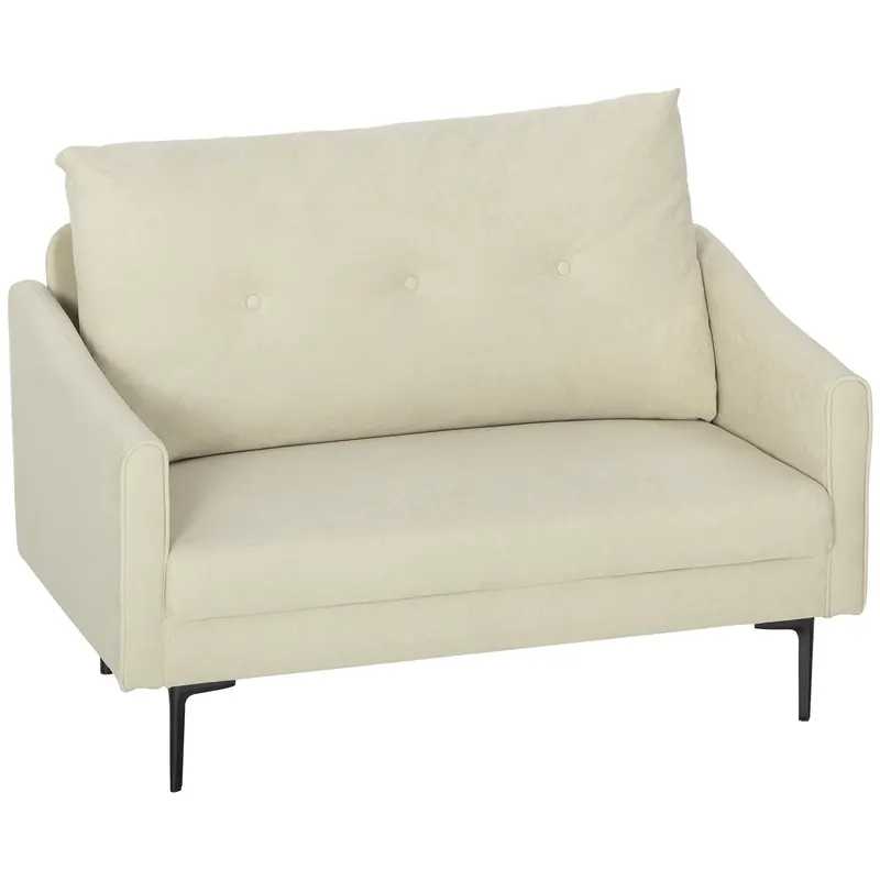 HOMCOM Canapea cu 2 Locuri din Catifea cu Spătar Matlasat și Pernă Detașabilă, Canapea Compactă Modernă cu Picioare din Metal pentru Sufragerie, 124x73x92 cm, Crem | Romania