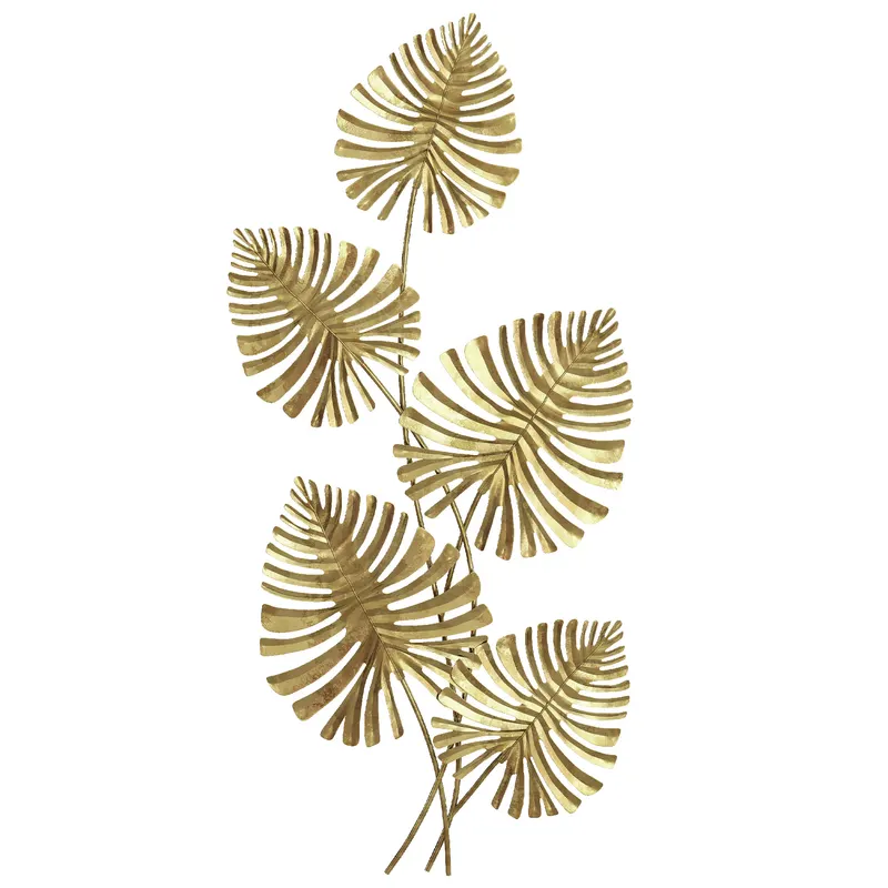 HOMCOM Artă Murală cu 5 Frunze de Monstera și Accesorii pentru Montaj Incluse, Decorațiuni Murale din Metal, 83x2.5x39 cm, culoare Aurie | Romania