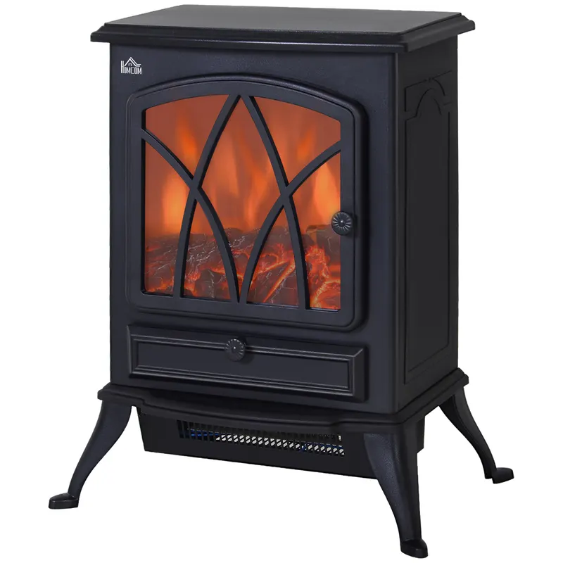 HOMCOM Șemineu Electric cu Efect de Flăcări, Sobă Electrică cu Termostat și Lumină Reglabilă, 45x28,5x54 cm, Negru | Romania