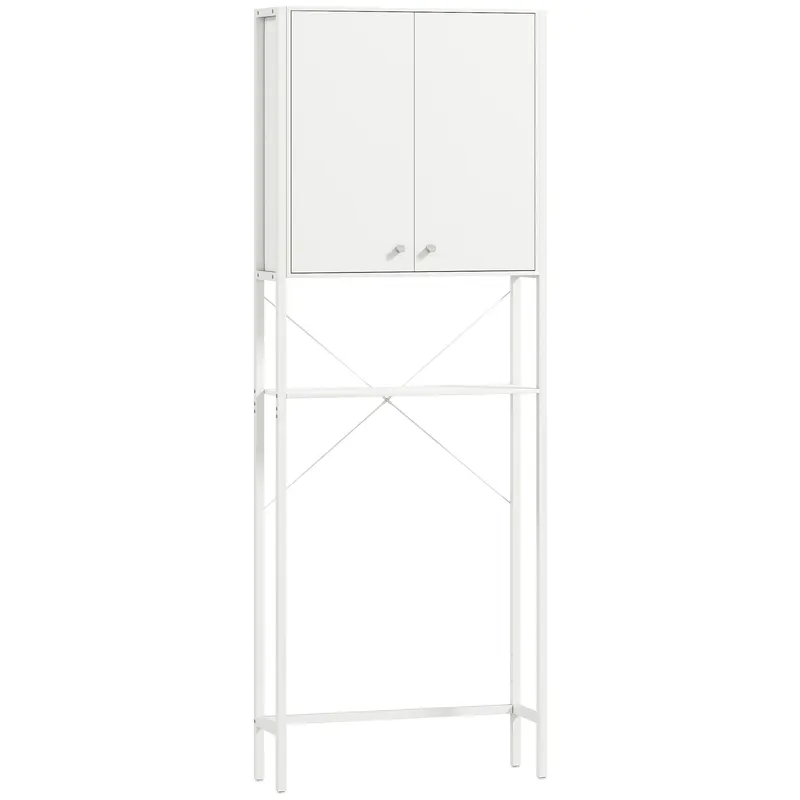 Mobilier HOMCOM pentru Baie Deasupra WC-ului cu Dulap și Raft Deschis, Mobilier Salvaspazio cu Picioare din Metal pentru Baie și Spălătorie, 64x20x180 cm, Alb | Romania