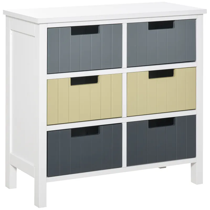 HOMCOM Comodă de Lemn cu 6 Sertare, Coadă Auxiliară de Depozitare cu Picioare Ridicate, Stil Modern pentru Dormitor Sufragerie Baie 62x28x58 cm Multicolor | Romania