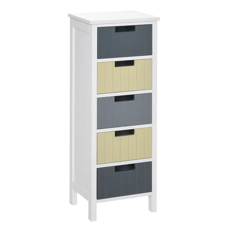 HOMCOM Comodă din Lemn cu 5 Sertare Comodă Auxiliară de Depozitare cu Picioare Înalte Stil Modern pentru Dormitor Sufragerie Baie 35x28x90,5 cm Multicolor | Romania
