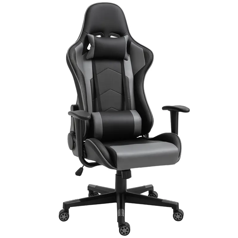 Vinsetto Fotoliu de birou ergonomic, fotoliu de gaming, fotoliu rotativ, piele artificială, spumă, Negru, 67,5 x 74 x 126-136 cm | Romania