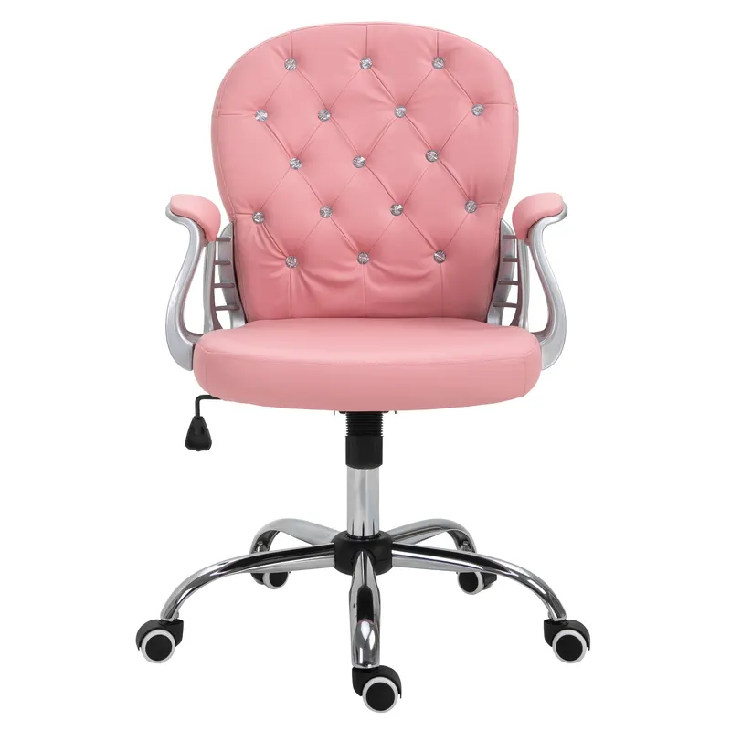 Vinsetto Fotoliu de birou, Ergonomic Fotoliu de birou cu Suport pentru Brațe, Spătar Căptușit, Reglabil în Înălțime Fotoliu de calculator cu Piele Ecologică, Scaun Rotativ pentru Acasă sau Birou, Roz | Romania