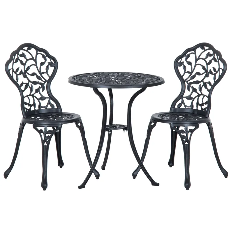 Outsunny 3pcs Patio Bistro Set Cast Aluminum Table Chair Outdoor Furniture Antique Black | Romania