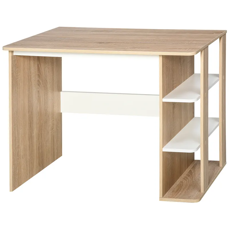 HOMCOM Birou 2 în 1 cu raft 3 nivele, spațiu generos de lucru, lemn de mesteacăn, 100x55x74 cm, pentru birou/dormitor | Romania