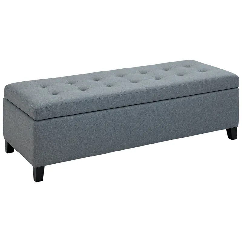 HOMCOM Bancă cu Stocare, Otomană, Bancă de Hol, Împăturire cu Nasturi, 125,1 cm x 48,9 cm x 41,3 cm, Gri | Romania