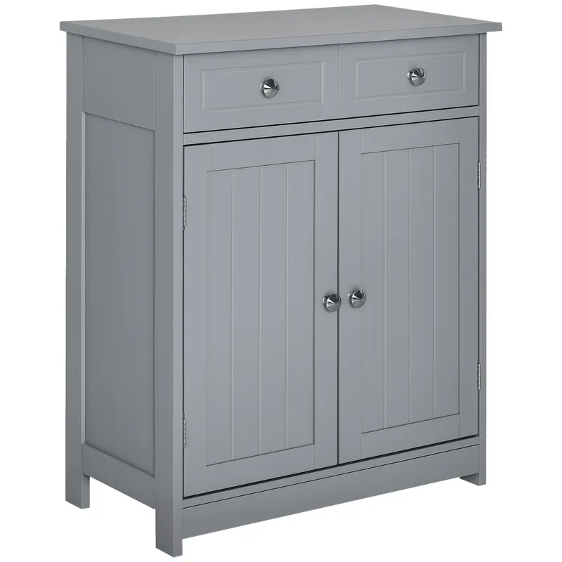 kleankin Mobilier de baie pe picioare, dulap de baie 2 uși 2 sertare 60 x 30 x 75 cm gri | Romania