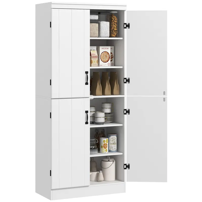 HOMCOM Armoire de cuisine buffet de salle à manger cu 4 uşi 6 rafturi de depozitare stil modern 76 x 40 x 177 cm alb | Romania