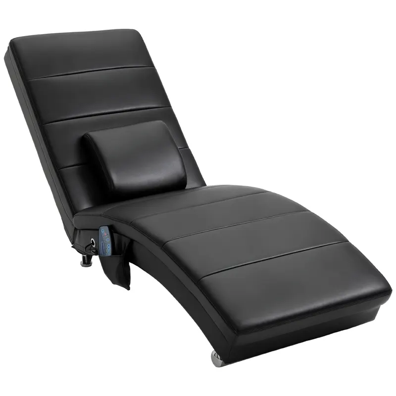 HOMCOM Relaxliege cu funcție de masaj, fotoliu de lounge ergonomic cu spătar înalt, cu funcție de masaj și pernă cu design Zero-G, fotoliu de lounge din piele ecologică, metal, spumă, negru, 58 x 163 x 87 cm | Romania