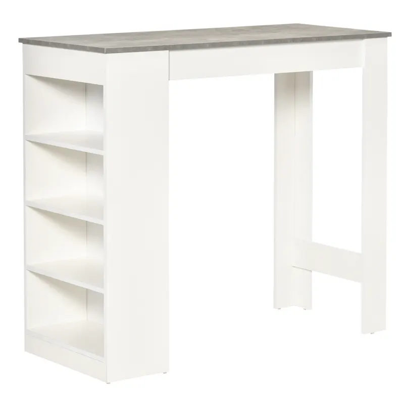 HOMCOM Masă de Bar Masă Înaltă Tip Bistró de Bucătărie cu Raft de 4 Nivele Stil Modern din Melamină pentru Dining Sufragerie 115x50x102,7 cm Alb și Gri | Romania