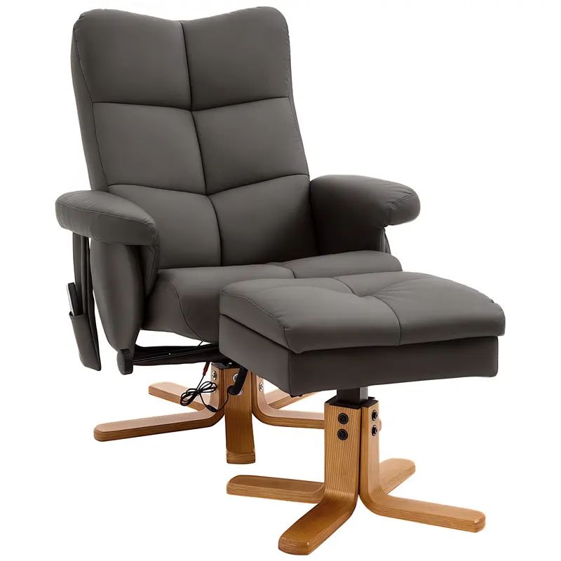 HOMCOM Fotoliu de masaj cu taburet, rotativ la 360°, fotoliu de relaxare electric cu funcții de culcare și spațiu de depozitare, fotoliu TV cu buzunar lateral și telecomandă pentru sufragerie, piele artificială, maro | Romania