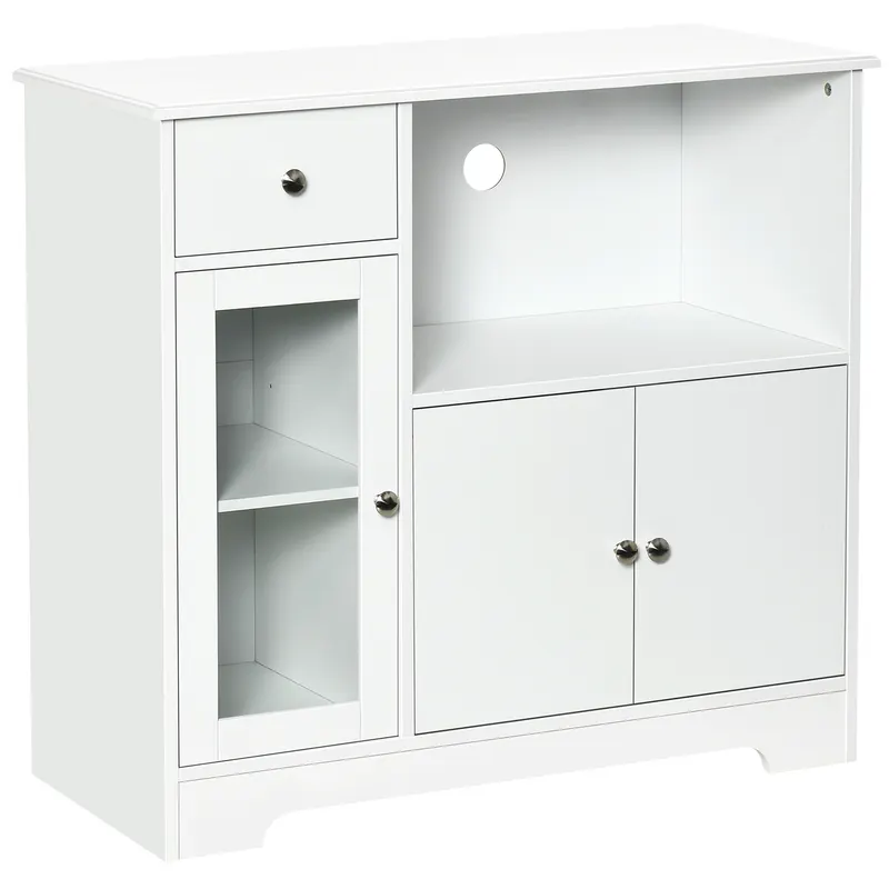 HOMCOM Dulap pentru cuptor cu microunde, bufet bucătărie, dulap de depozitare, pentru bucătărie, sală de mese 90 x 40 x 82 cm sticlă securizată și lemn, alb | Romania