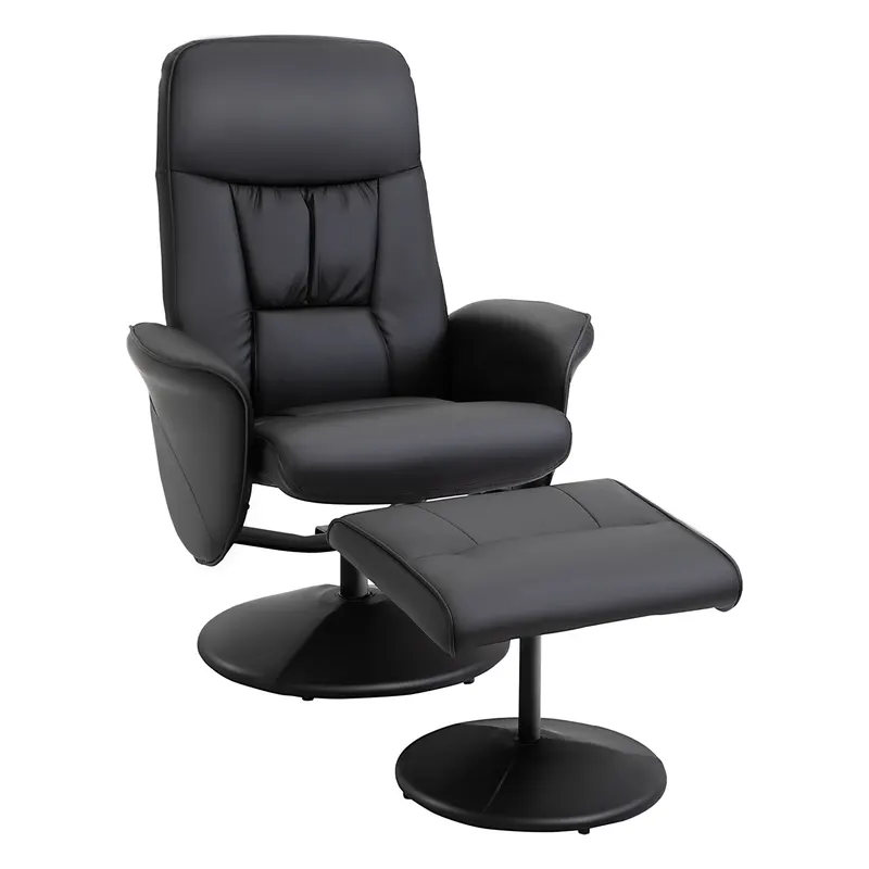 HOMCOM Fotoliu Relax Rotativ 360° din Metal și Piele Sintetică, cu Suport pentru Picioare, Spătar Reglabil, Negru | Romania