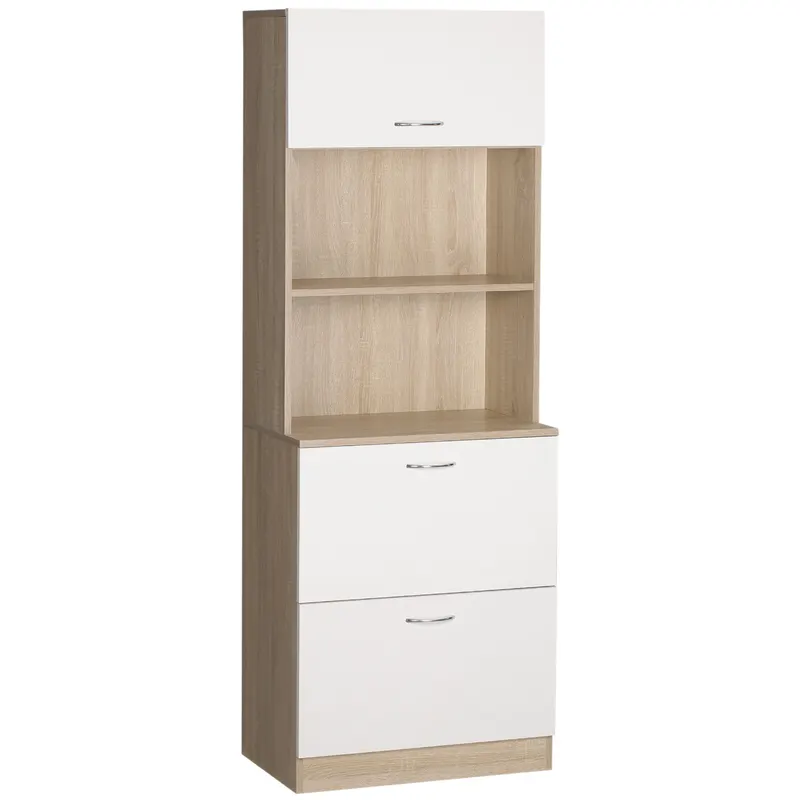 HOMCOM Bufet de bucătărie dulap de bucătărie cu multi-stocare 2 sertare 1 dulap + blat mare 60 x 38 x 168 cm MDF alb | Romania
