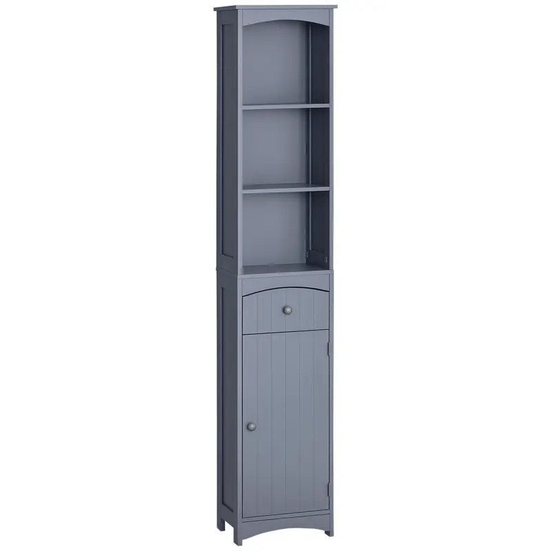 HOMCOM Dulap Înalt de Baie Îngust cu 1 Sertar și 3 Rafturi Deschise Stil Modern 34x24x170 cm Gri | Romania