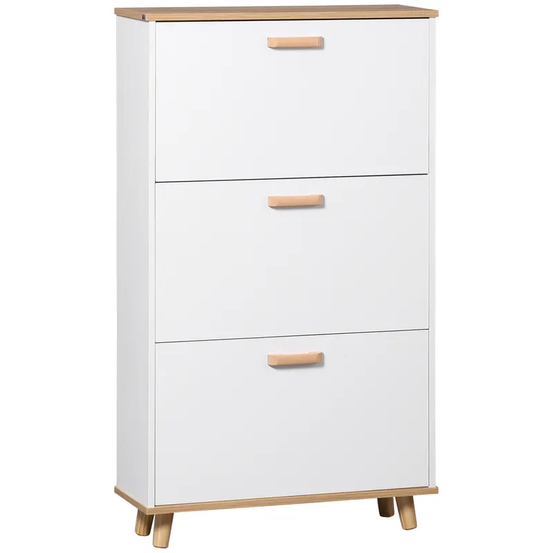 HOMCOM Mobilier pentru încălțăminte stil scandinav cu 3 uși abatante 70 x 23,5 x 122 cm alb | Romania