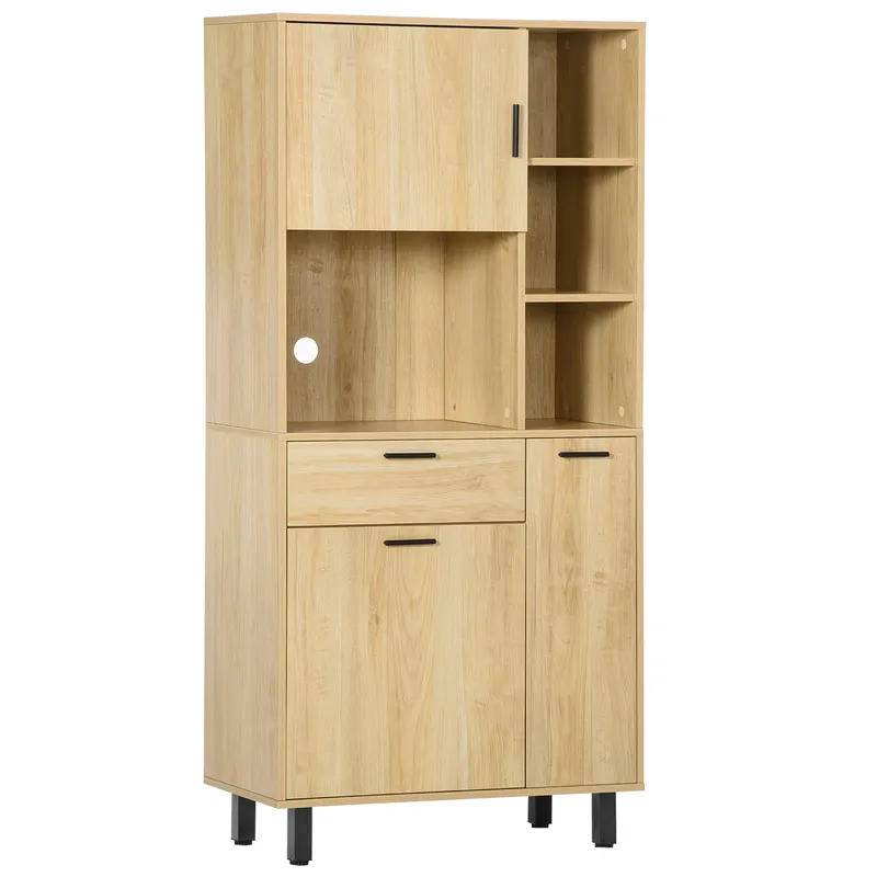 HOMCOM Bufet de bucătărie șifonier de bucătărie cu multi-stocare, cu un sertar, 3 dulapuri, 4 nișe și pas-cabluri înălțime 166 cm | Romania