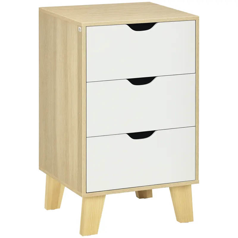 HOMCOM Comodă cu 3 Sertare și Bază Elevată pentru Dormitor Sufragerie Hol Stil Modern 40x35x68,5 cm Natural | Romania