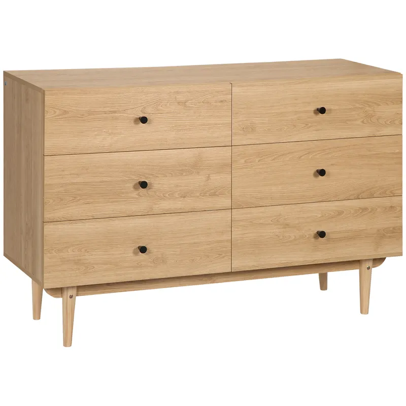 HOMCOM Comodă 6 sertare mobilier de depozitare picioare din lemn masiv 120 x 40 x 80 cm culoare lemn | Romania